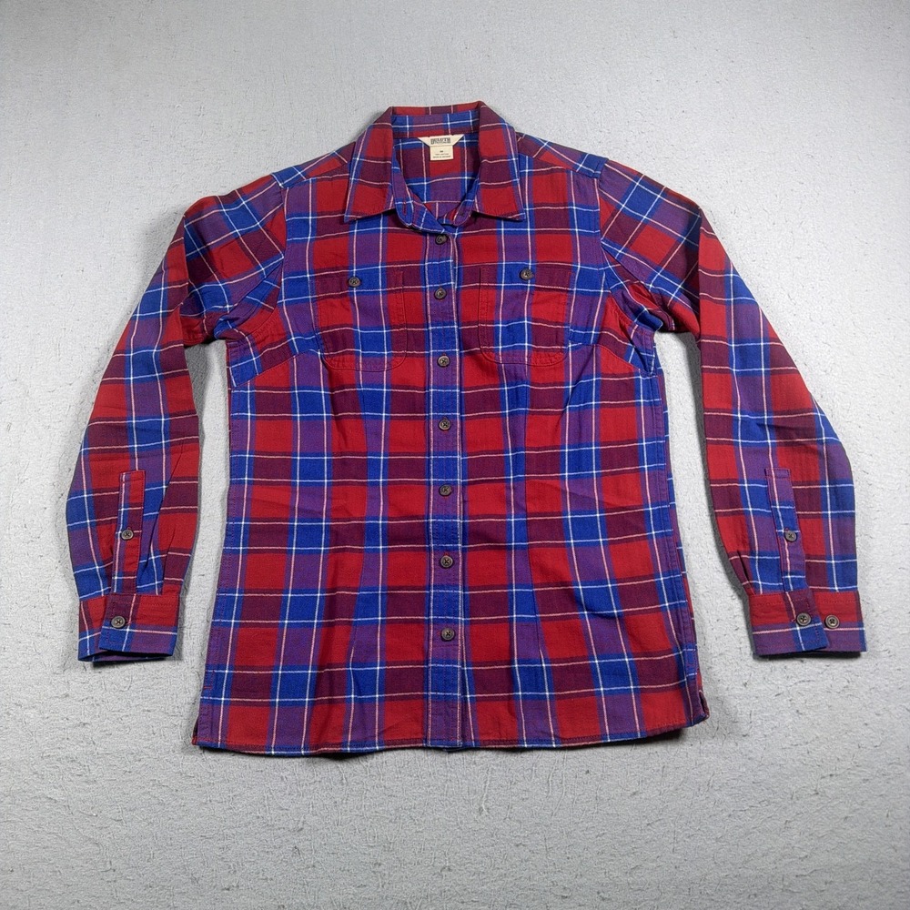 Duluth Trading Flannel Shirt Women Medium Red Plaid Button Up Long Sleeve Casual